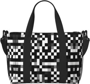 Black White Formula Checkered Pattern Print Versatile Gym Sports Bag,Companion For Your Journeys And Fitness Routines
