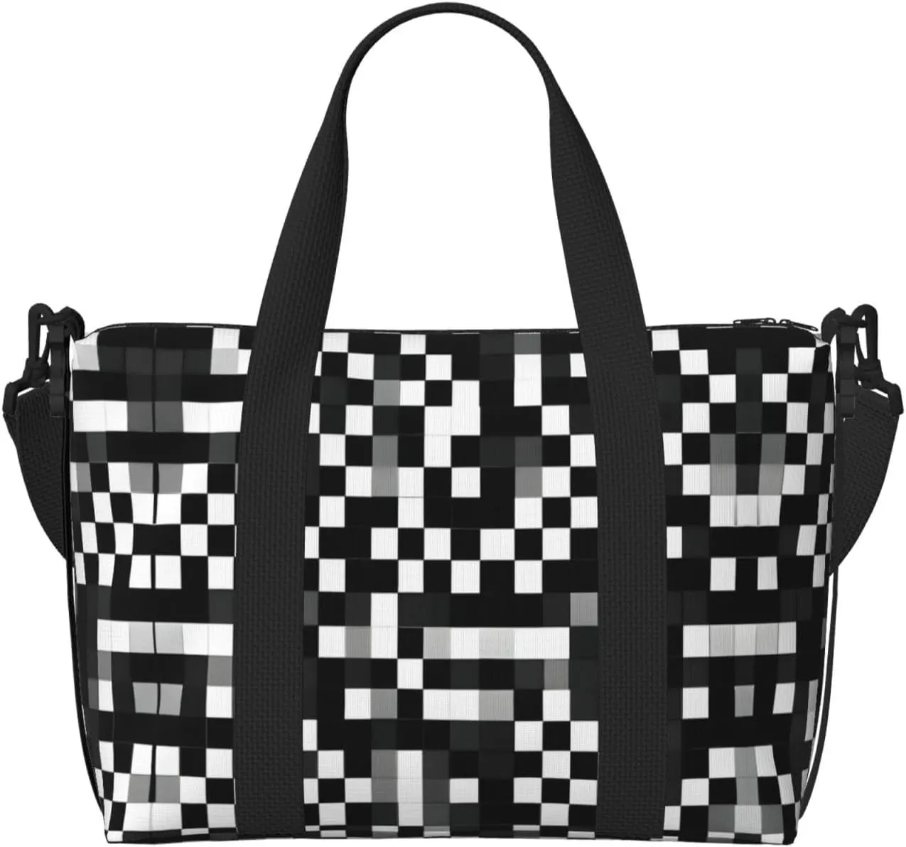 Black White Formula Checkered Pattern Print Versatile Gym Sports Bag,Companion For Your Journeys And Fitness Routines