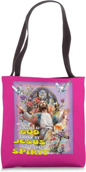 Blessed by God Loved by Jesus Led by the Spirit Religious Tote Bag