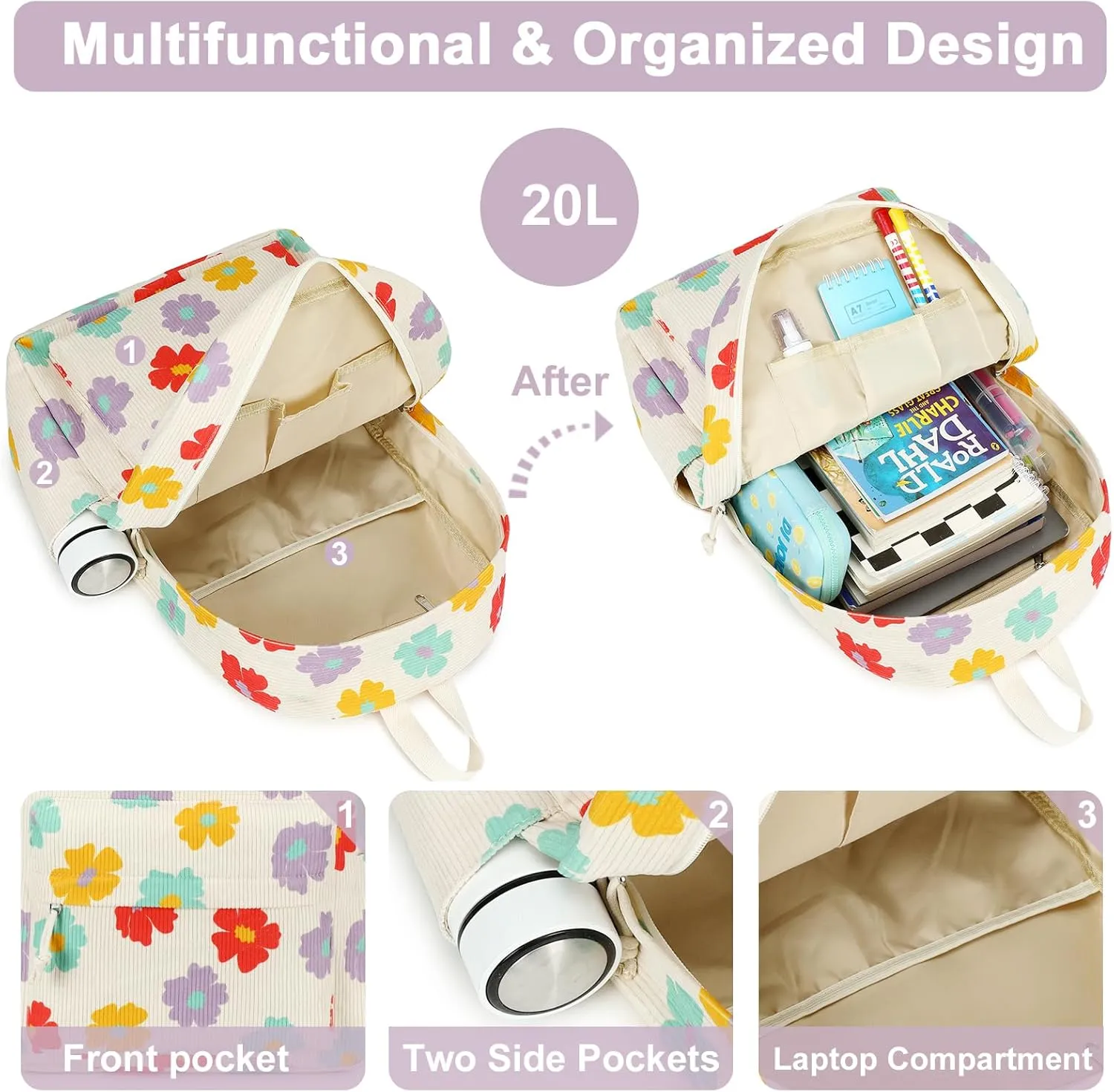 Bluboon Backpack for School Girls Backpack Cute Corduroy Bookbag Kids Backpack Laptop Backpack Gifts for Women