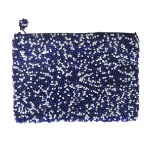 Blue and White Confetti Beaded Coin Purse