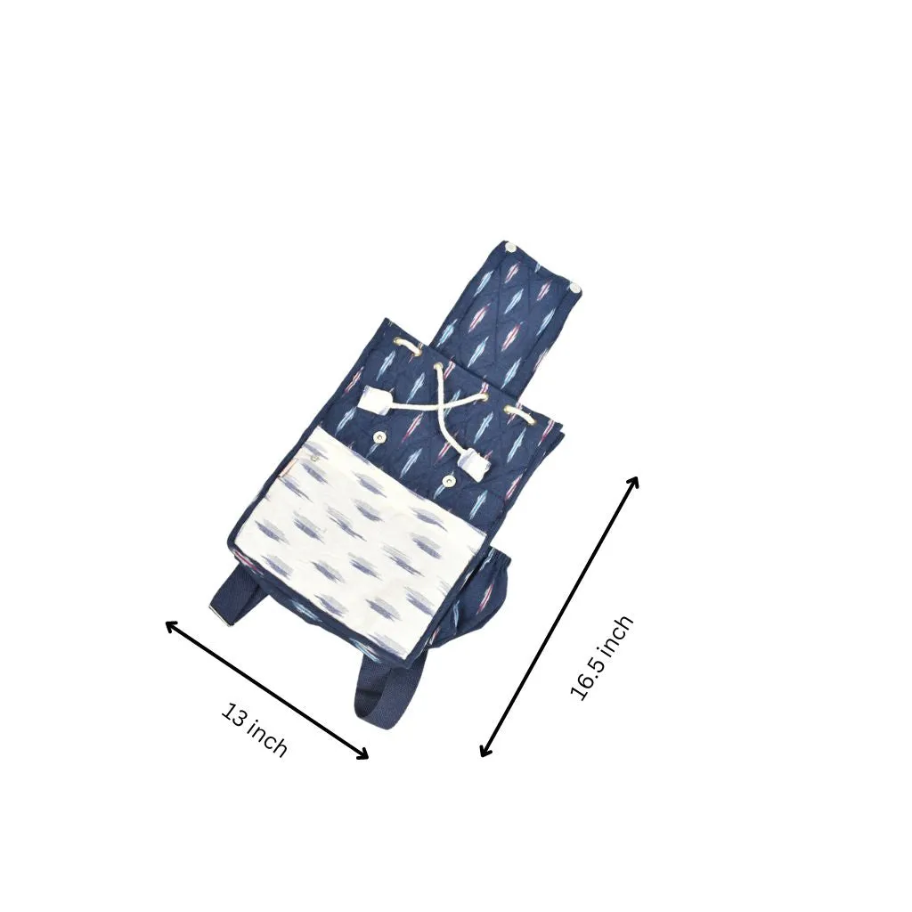 Blue and white ikat backpack laptop bag