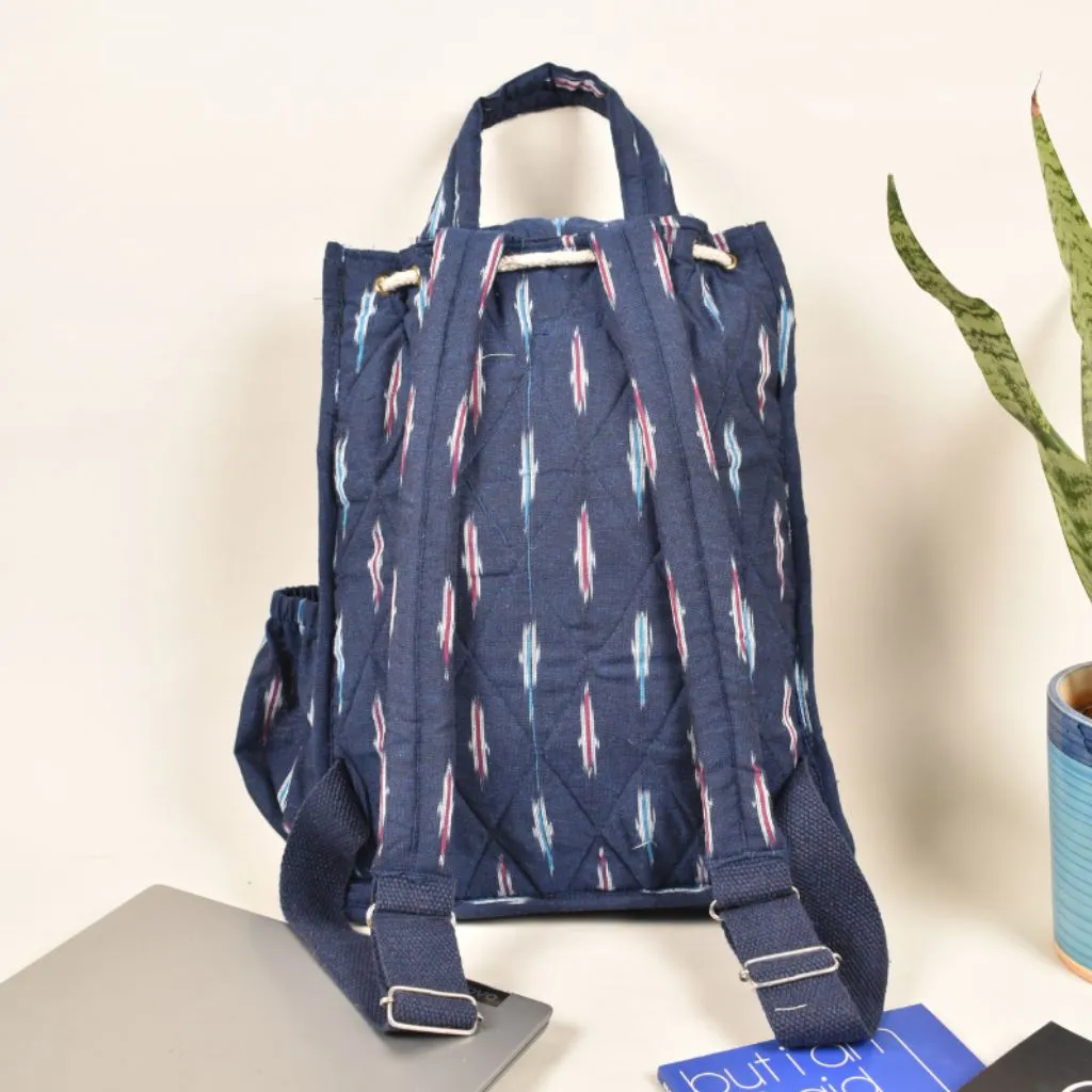 Blue and white ikat backpack laptop bag