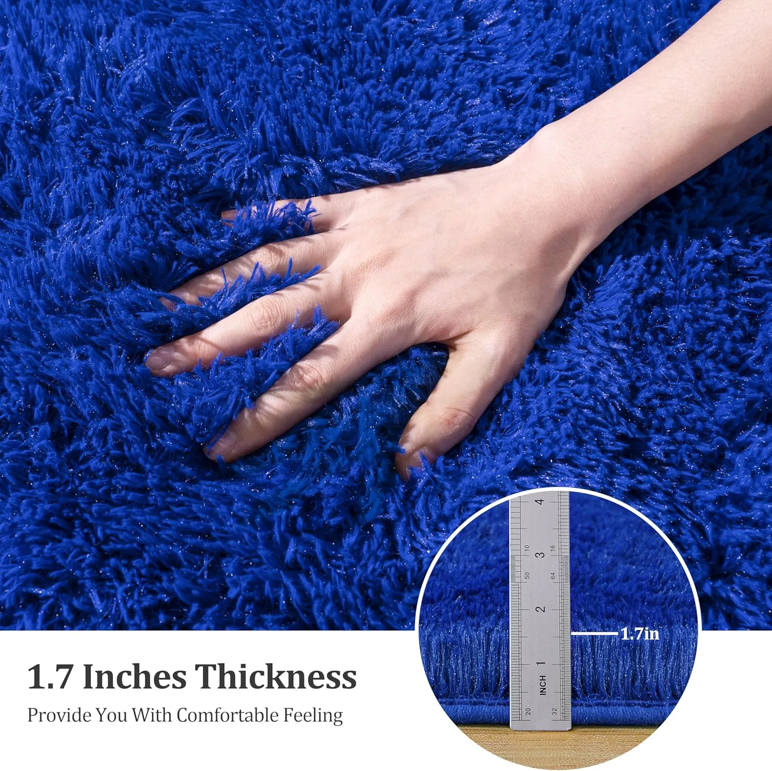 Blue Fluffy Area Rug for Bedroom, 4x5.9 Feet Shag Rugs for Living Room, Kids Rooms Boys Room Nursery, Soft and Comfy, Fuzzy Carpet Teen Dorm Home Decor Aesthetic, Upgrade Non Slip