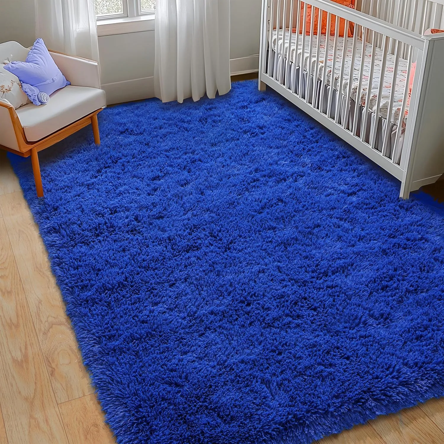 Blue Fluffy Area Rug for Bedroom, 4x5.9 Feet Shag Rugs for Living Room, Kids Rooms Boys Room Nursery, Soft and Comfy, Fuzzy Carpet Teen Dorm Home Decor Aesthetic, Upgrade Non Slip