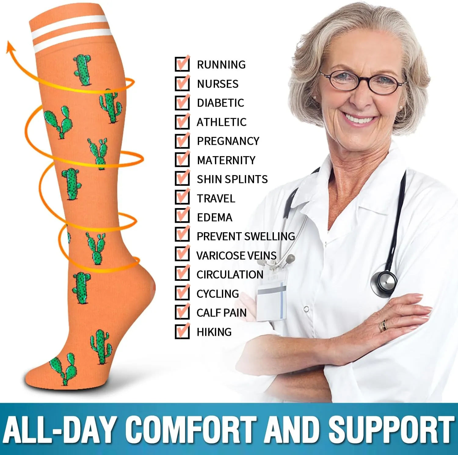 Bluemaple 6 Pack Copper Compression Socks for Women and Men Circulation-Best Support for Medical, Running,Nursing,Athletic