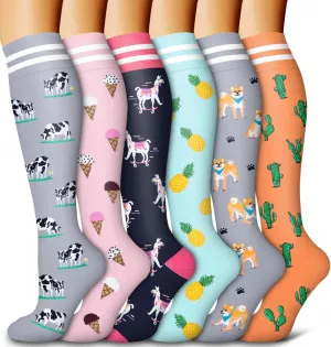 Bluemaple 6 Pack Copper Compression Socks for Women and Men Circulation-Best Support for Medical, Running,Nursing,Athletic