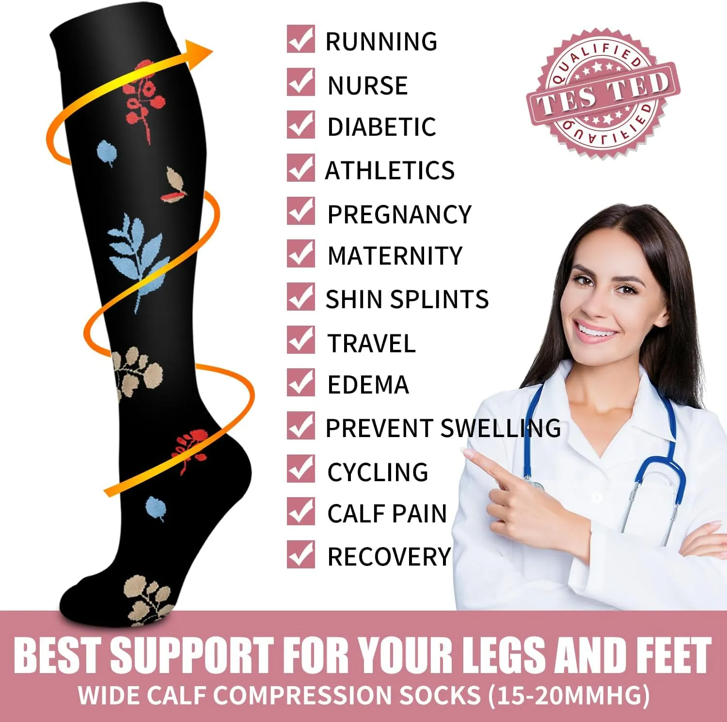 Bluemaple Copper Compression Socks For Women & Men Circulation - Best for Running,Nursing,Hiking,Flight&Travel