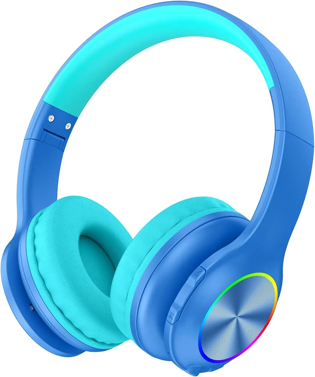 Bluetooth Kids Headphones Fit for Aged 3-21, Colorful LED Lights Comfort Wireless Headphones with Microphone 94dB Volume Limited for School/iPad/PC/TV/Cellphones, Wired & TF Card Mode,Blue