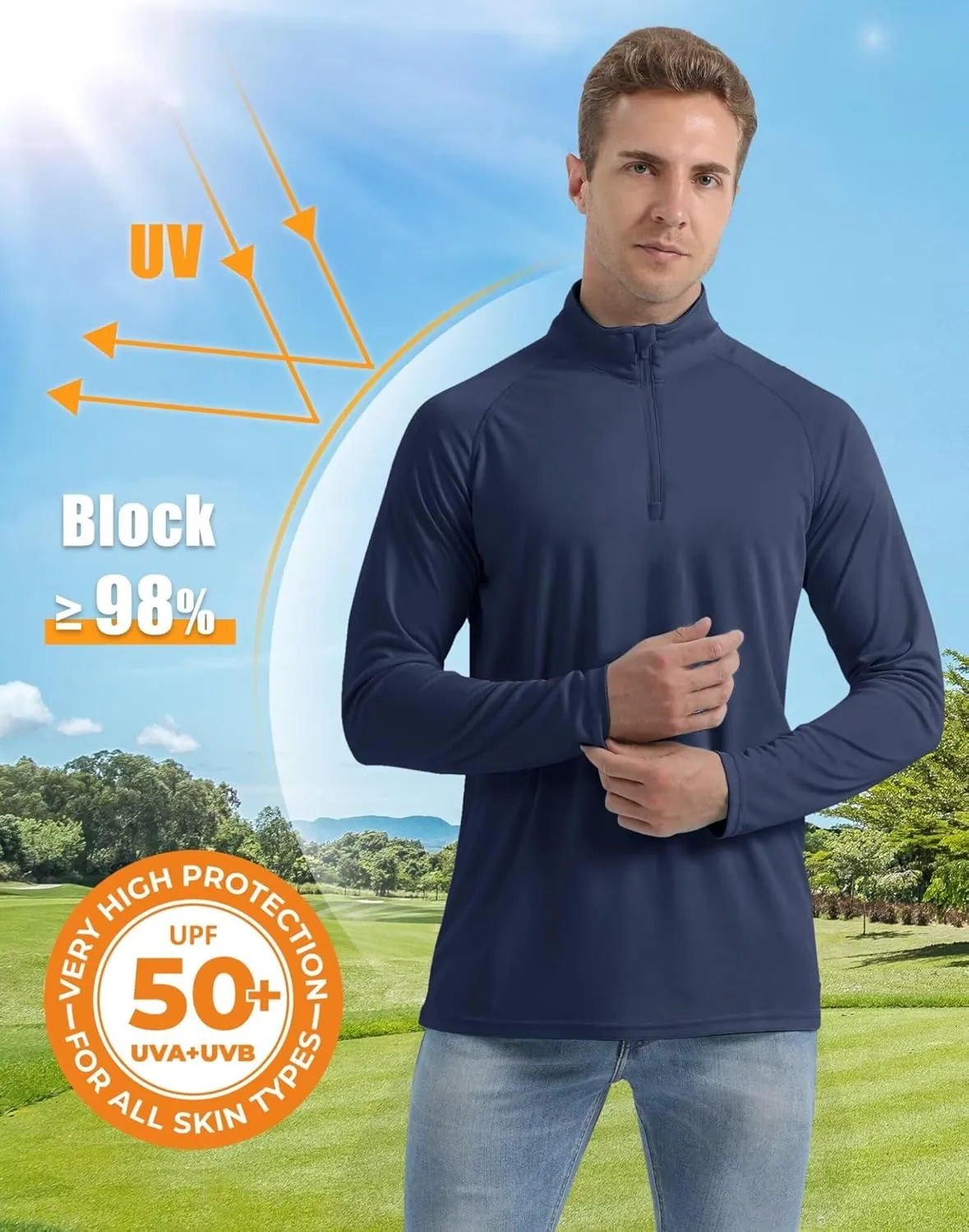 Boladeci Men's UPF 50  Sun Shirts 1/4 Zip Long Sleeve SPF UV Protection Lightweight Quick Dry Quarter Zip Golf Shirts