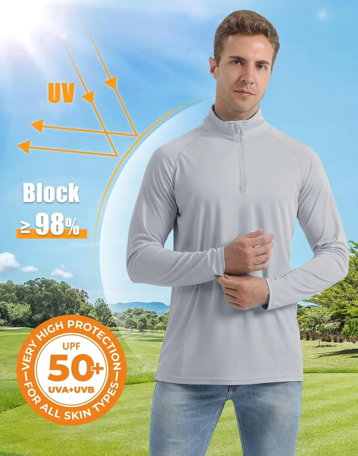 Boladeci Men's UPF 50  Sun Shirts 1/4 Zip Long Sleeve SPF UV Protection Lightweight Quick Dry Quarter Zip Golf Shirts