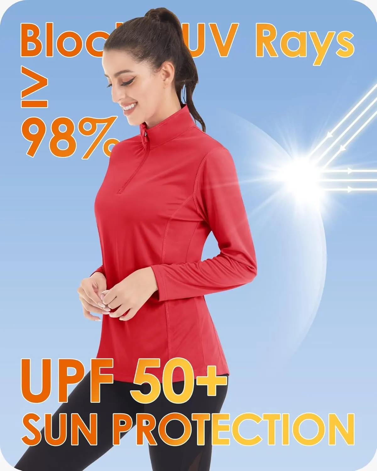 Boladeci Women's 1/4 Zip UPF 50  Sun Shirts Long Sleeve Golf Shirts UV Protection Lightweight Swim Athletic Tops Quick Dry