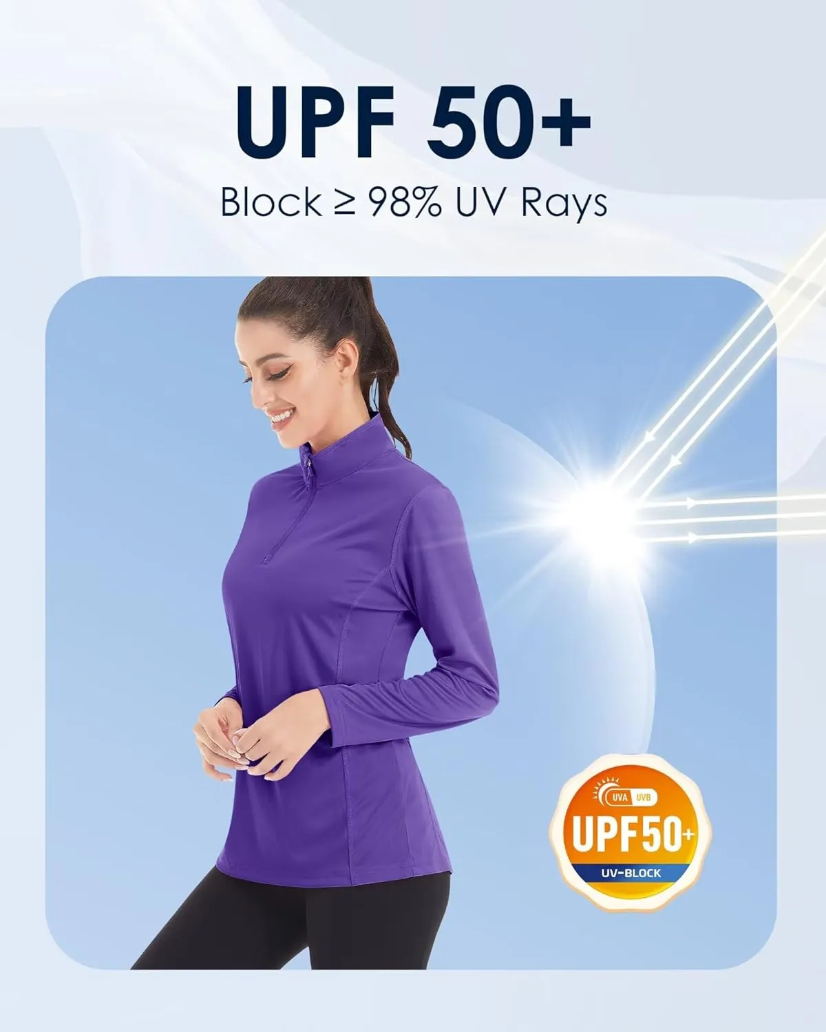Boladeci Women's 1/4 Zip UPF 50  Sun Shirts Long Sleeve Golf Shirts UV Protection Lightweight Swim Athletic Tops Quick Dry