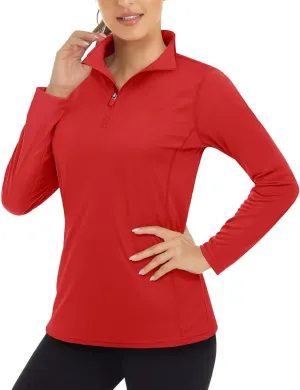 Boladeci Women's 1/4 Zip UPF 50  Sun Shirts Long Sleeve Golf Shirts UV Protection Lightweight Swim Athletic Tops Quick Dry