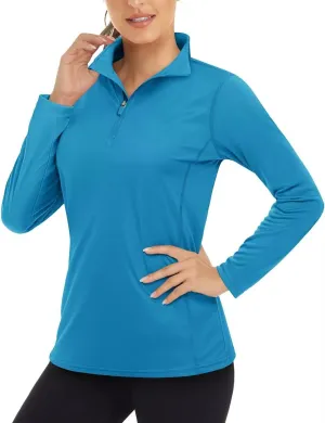 Boladeci Women's 1/4 Zip UPF 50  Sun Shirts Long Sleeve Golf Shirts UV Protection Lightweight Swim Athletic Tops Quick Dry