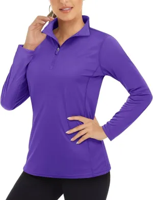 Boladeci Women's 1/4 Zip UPF 50  Sun Shirts Long Sleeve Golf Shirts UV Protection Lightweight Swim Athletic Tops Quick Dry