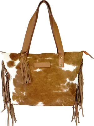 bonanza leathers cowhide leather large shoulder women's handbag with fringes and zipper closure H505C