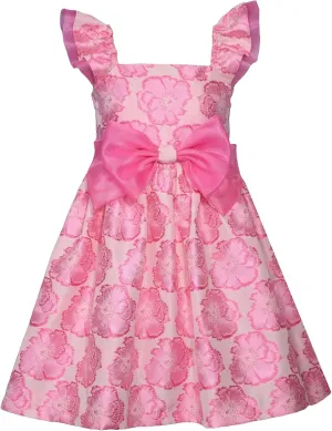 Bonnie Jean Girls 3M-16 Pink Floral Jacquard Organza Bow Front Dress