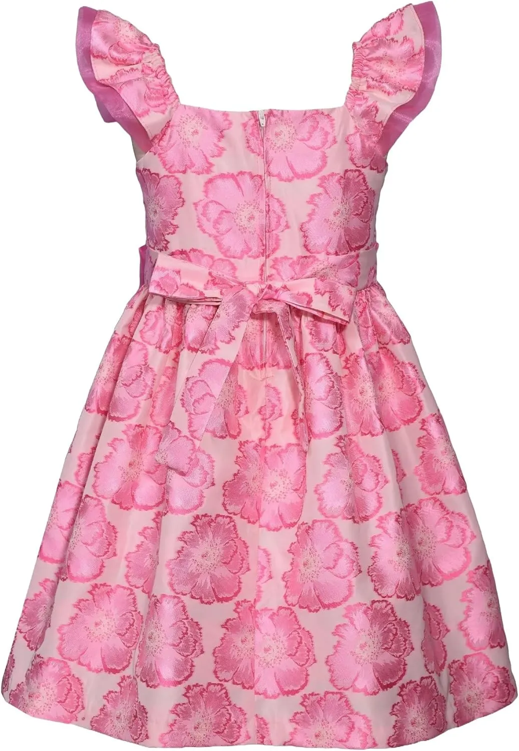 Bonnie Jean Girls 3M-16 Pink Floral Jacquard Organza Bow Front Dress