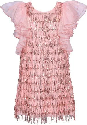 Bonnie Jean Girls Size 7-16 Dangling Sequins Chiffon Sleeve Dress