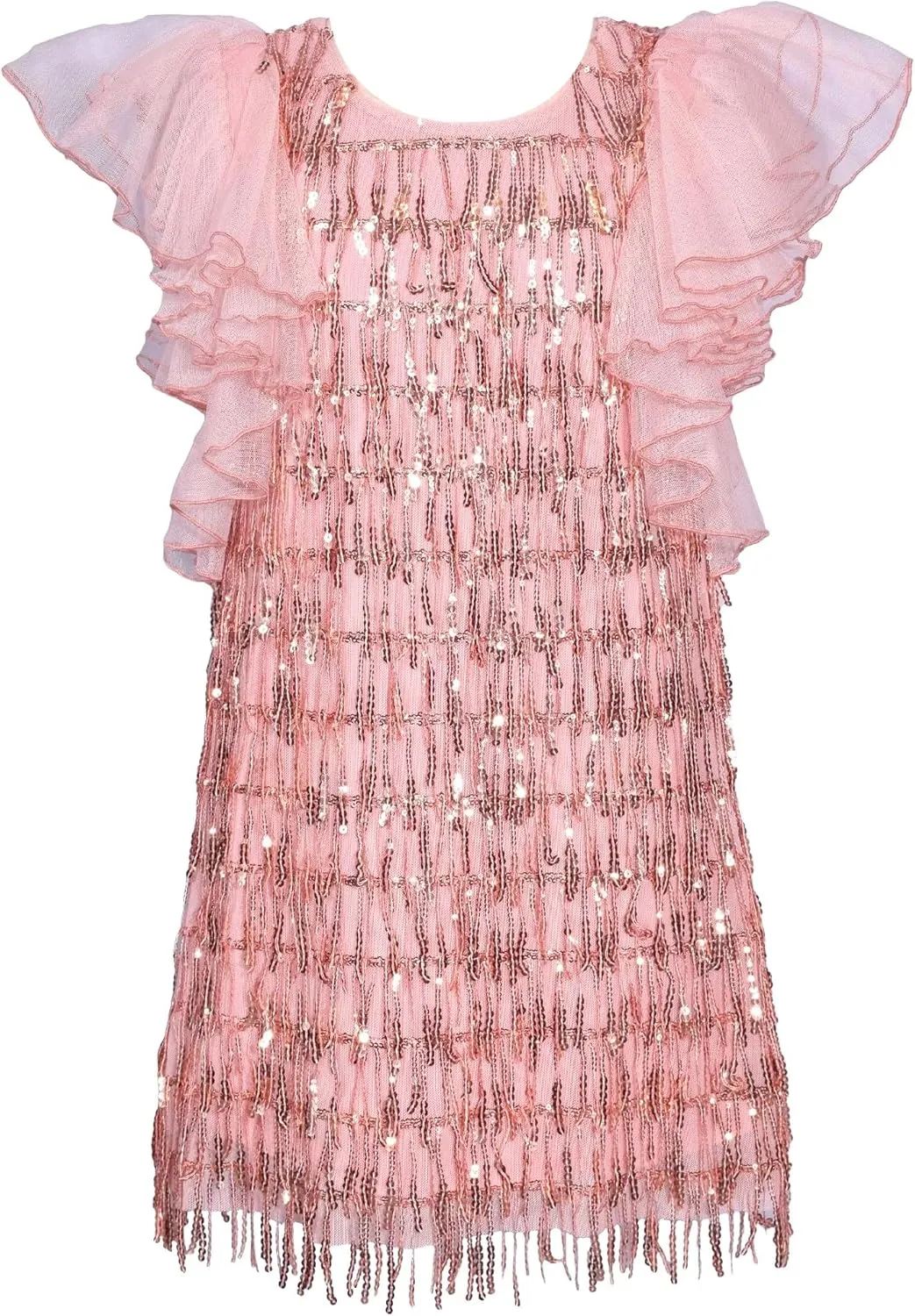 Bonnie Jean Girls Size 7-16 Dangling Sequins Chiffon Sleeve Dress