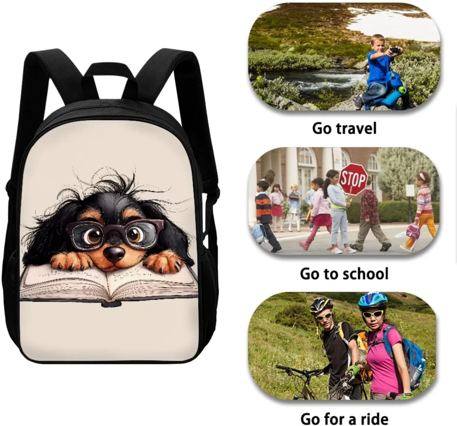 Book Dog Backpacks for School Boys Backpack and Lunch Box Set of 4 Large Capacity Elementary School Bags for Boys BookBag with Side Pockets Lightweight Daypack for Playground