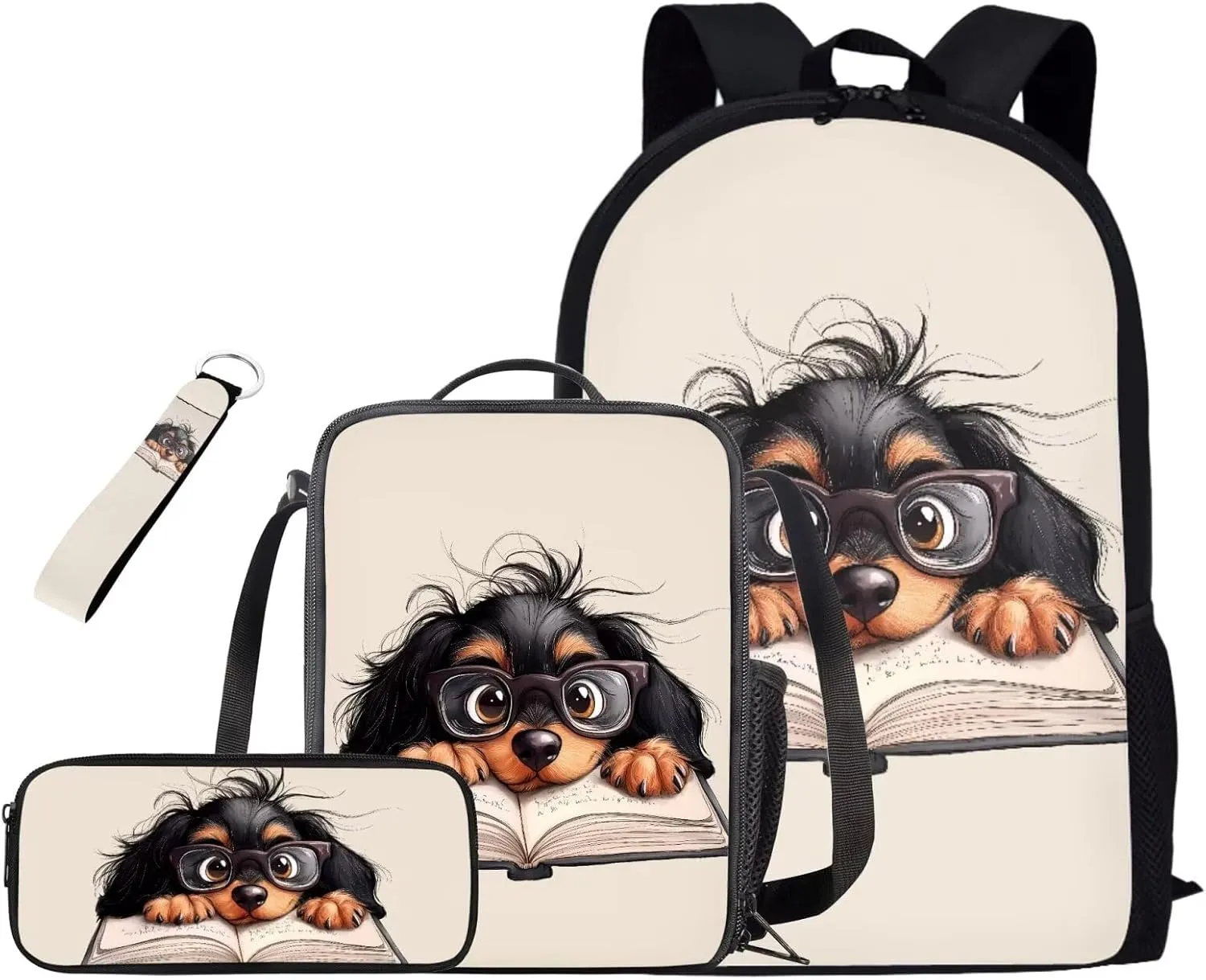 Book Dog Backpacks for School Boys Backpack and Lunch Box Set of 4 Large Capacity Elementary School Bags for Boys BookBag with Side Pockets Lightweight Daypack for Playground
