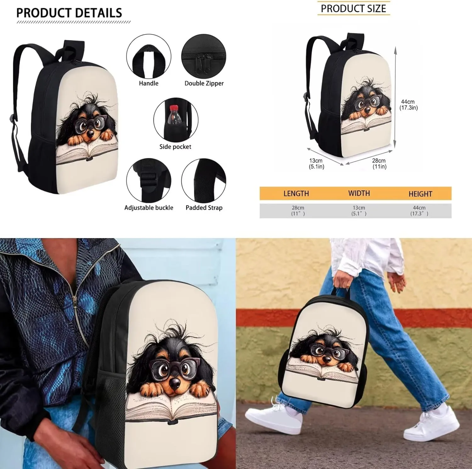 Book Dog Backpacks for School Boys Backpack and Lunch Box Set of 4 Large Capacity Elementary School Bags for Boys BookBag with Side Pockets Lightweight Daypack for Playground