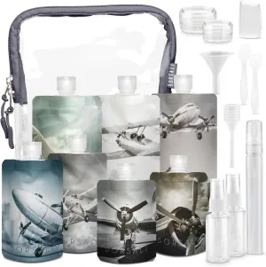BORSALI Travel Bottles for Toiletries, TSA Approved 3oz Travel Size Containers for Liquids, Flat Refillable Empty Squeeze Pouches for Shampoo & Conditioner, 18 Piece Set with TSA Approved Bag