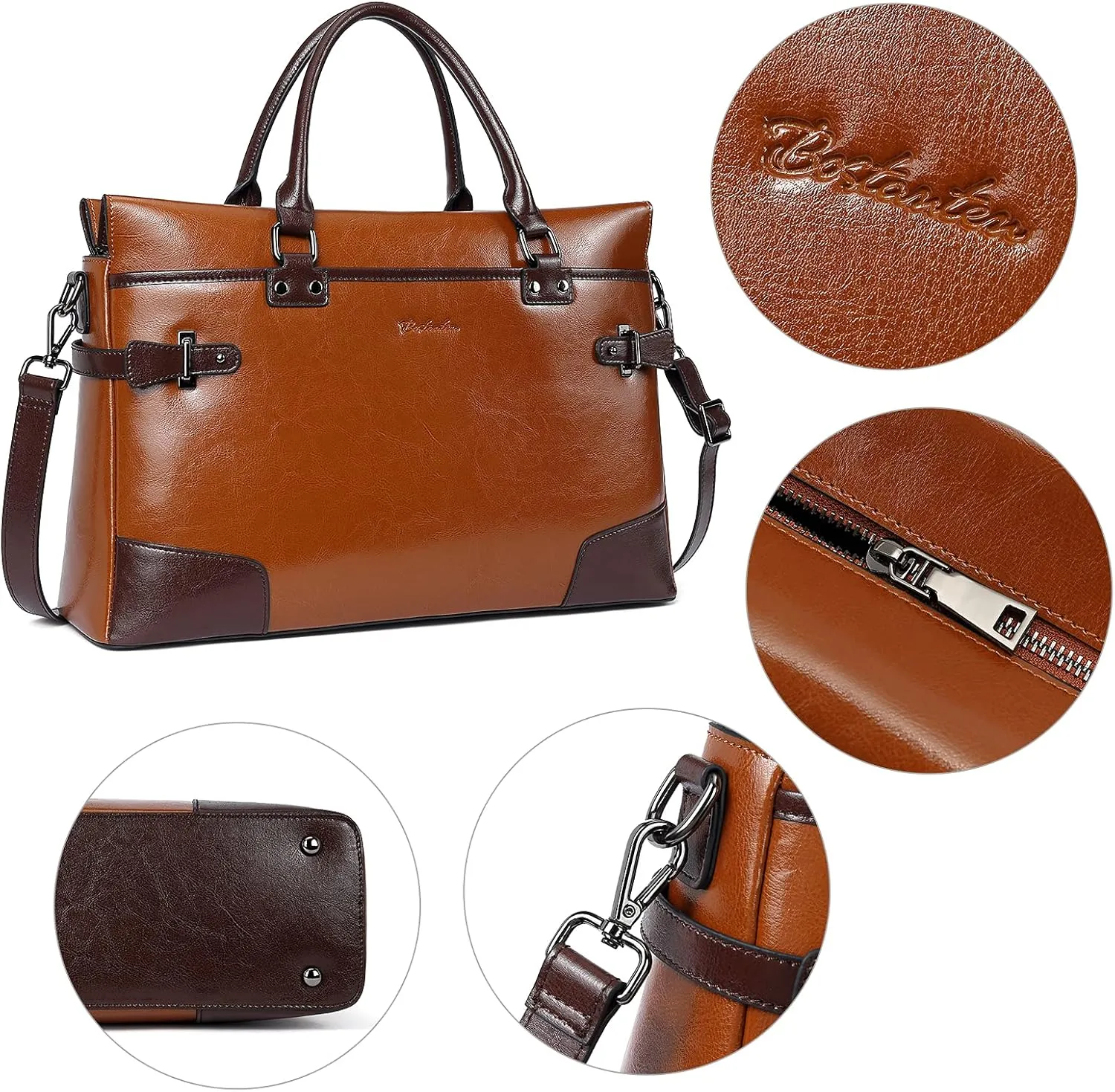 BOSTANTEN Briefcase for Women Leather Laptop Bag 15.6 inch Computer Messenger Office Business Work Tote