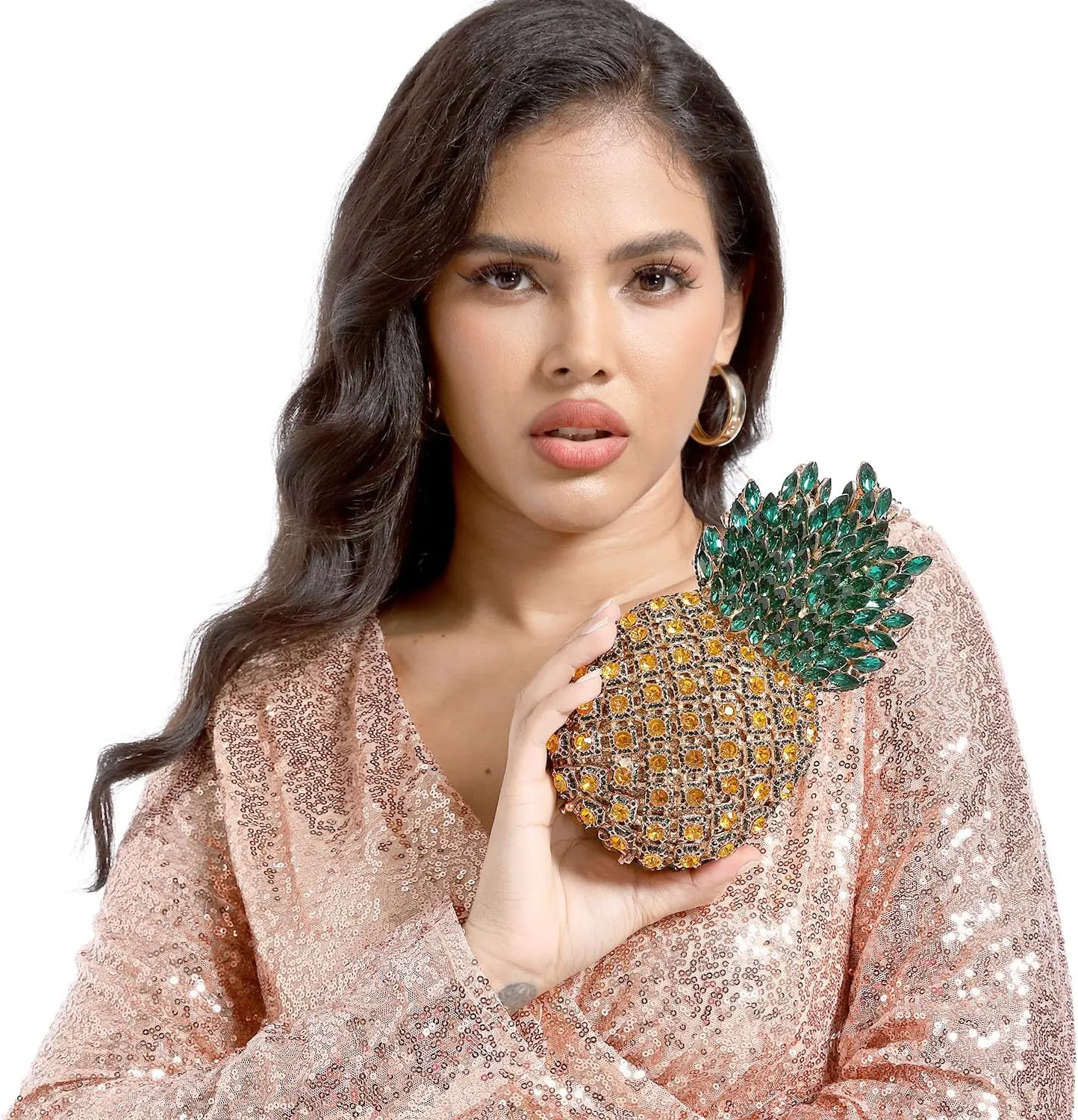 Boutique De FGG Pineapple Crystal Evening Bags and Clutches for Women Formal Dinner Purses Party Rhinestones Handbags