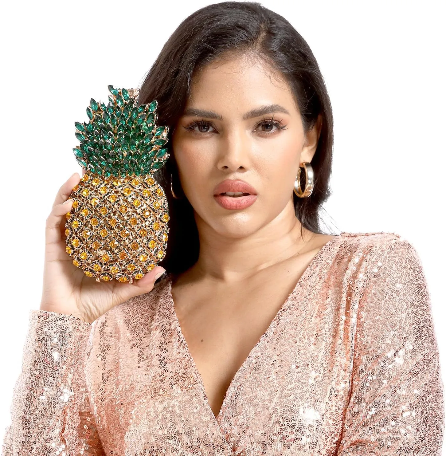 Boutique De FGG Pineapple Crystal Evening Bags and Clutches for Women Formal Dinner Purses Party Rhinestones Handbags