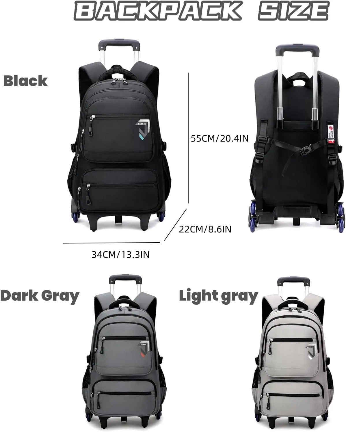 Boys Rolling Backpack, Kids Bookbag with Wheels,Kids Luggage on Wheels,Elementary School Trolley Back Pack