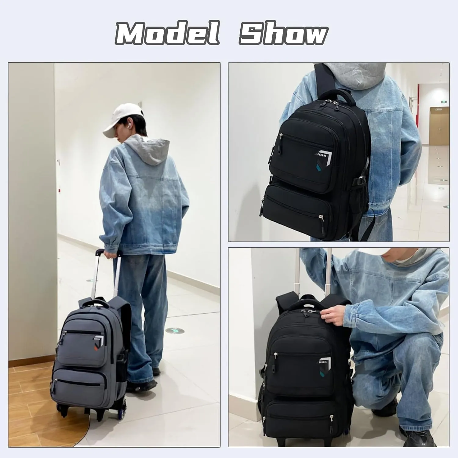 Boys Rolling Backpack, Kids Bookbag with Wheels,Kids Luggage on Wheels,Elementary School Trolley Back Pack