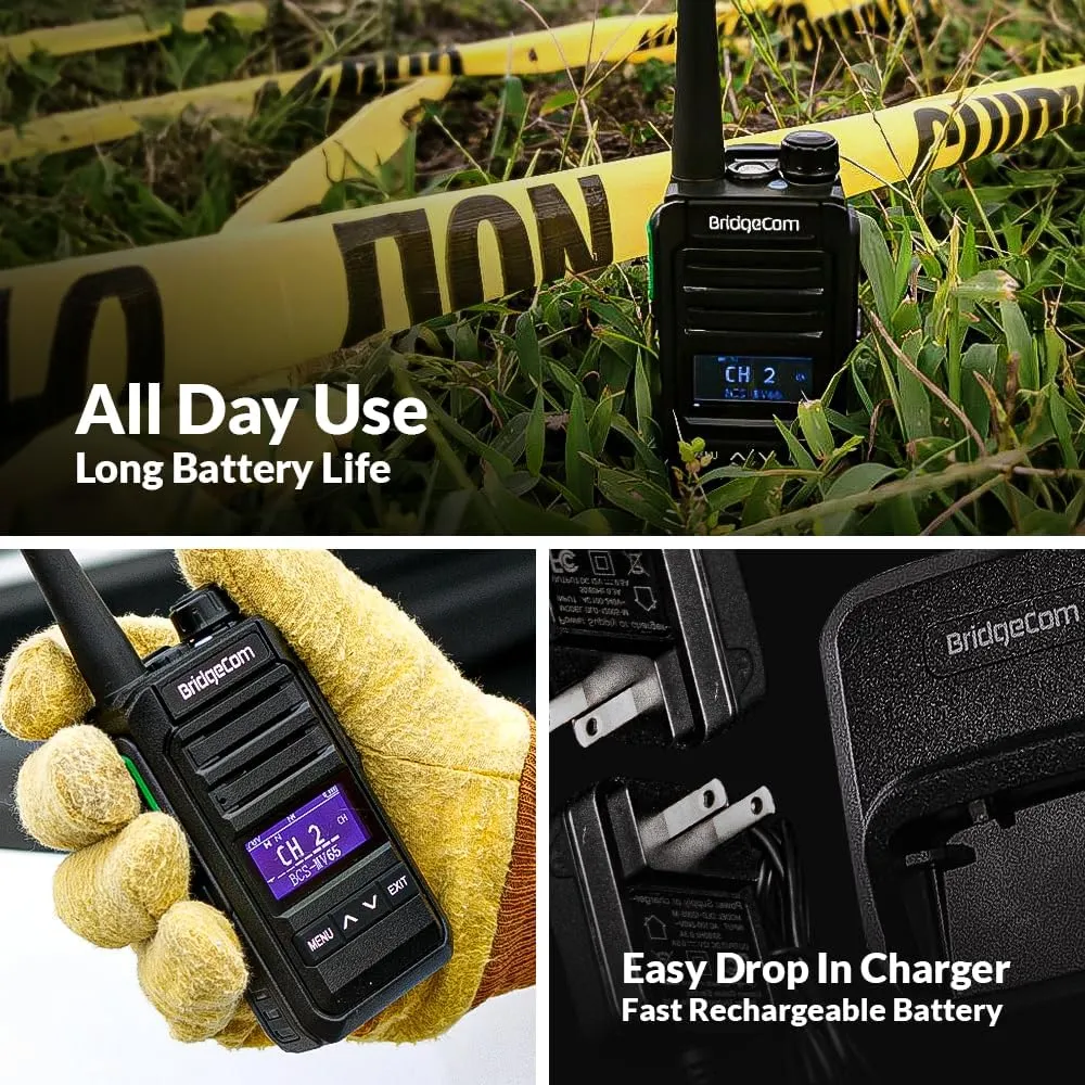 BridgeCom MV-65 Rugged Waterproof Heavy Duty Metal-Frame Walkie Talkie, VHF Long Range, Rechargable Long Lasting Battery, Crisp Clear Audio, Construction, School, Business, Retail, Hunting, (12-Pack)