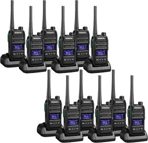BridgeCom MV-65 Rugged Waterproof Heavy Duty Metal-Frame Walkie Talkie, VHF Long Range, Rechargable Long Lasting Battery, Crisp Clear Audio, Construction, School, Business, Retail, Hunting, (12-Pack)