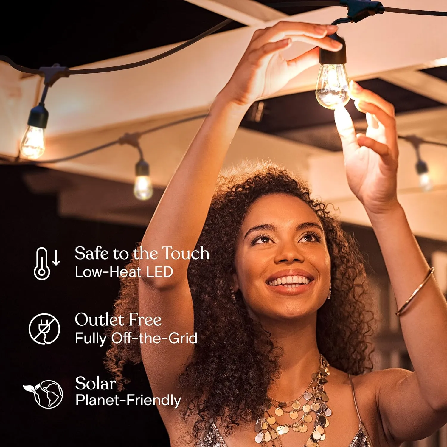 Brightech Ambience Pro Solar Powered Outdoor String Lights, 48 ft Commercial Grade Waterproof Patio Lights, 15 Edison Bulbs, Shatterproof LED String Lights for Outside, Porch - 1W Warm White