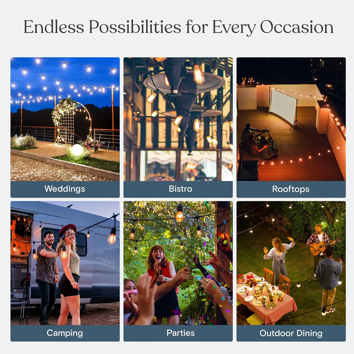 Brightech Ambience Pro Solar Powered Outdoor String Lights, 48 ft Commercial Grade Waterproof Patio Lights, 15 Edison Bulbs, Shatterproof LED String Lights for Outside, Porch - 1W Warm White