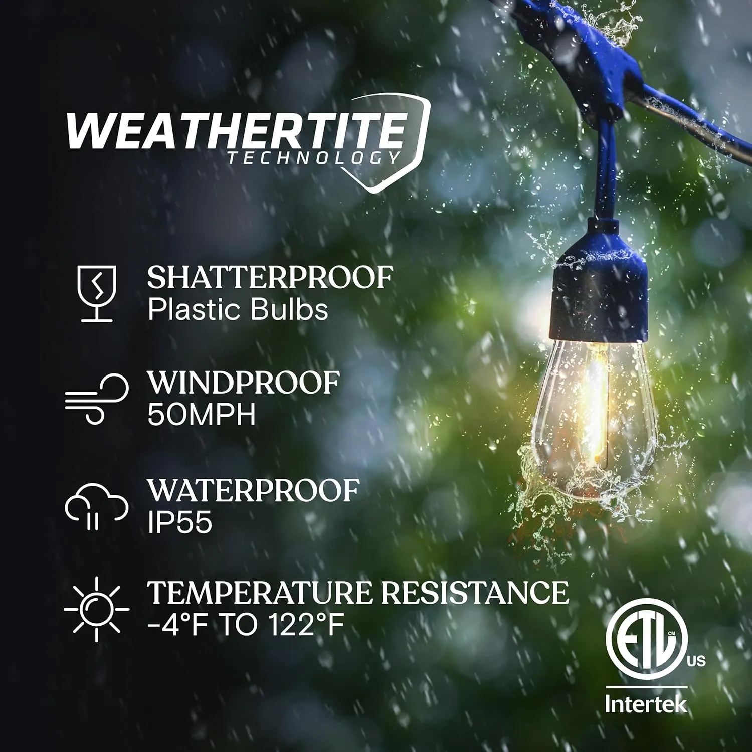 Brightech Ambience Pro Solar Powered Outdoor String Lights, 48 ft Commercial Grade Waterproof Patio Lights, 15 Edison Bulbs, Shatterproof LED String Lights for Outside, Porch - 1W Warm White