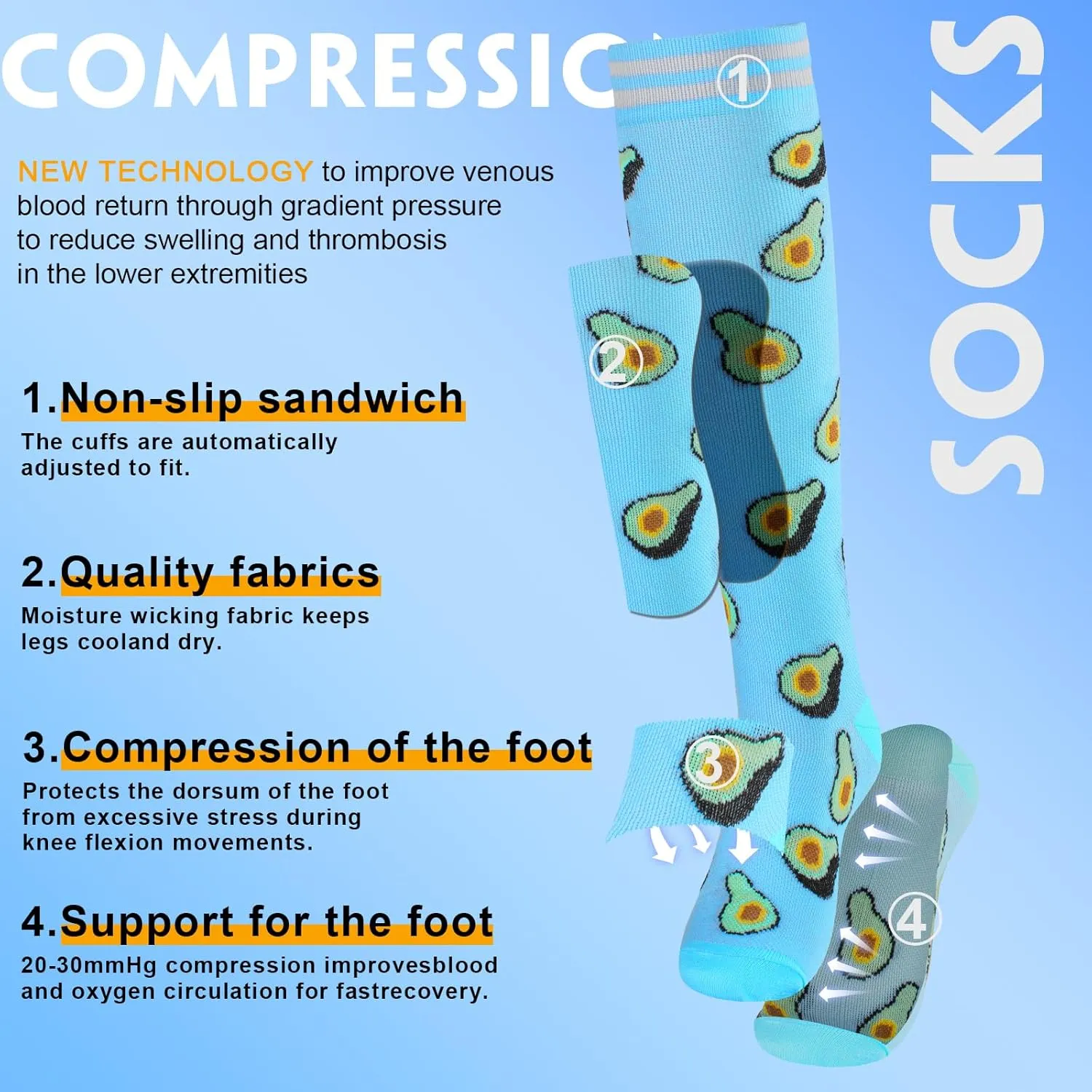 bropite Compression Socks for Women & Men-6 Pairs 20-30mmhg Support Running Nurse Travel Compression Socks