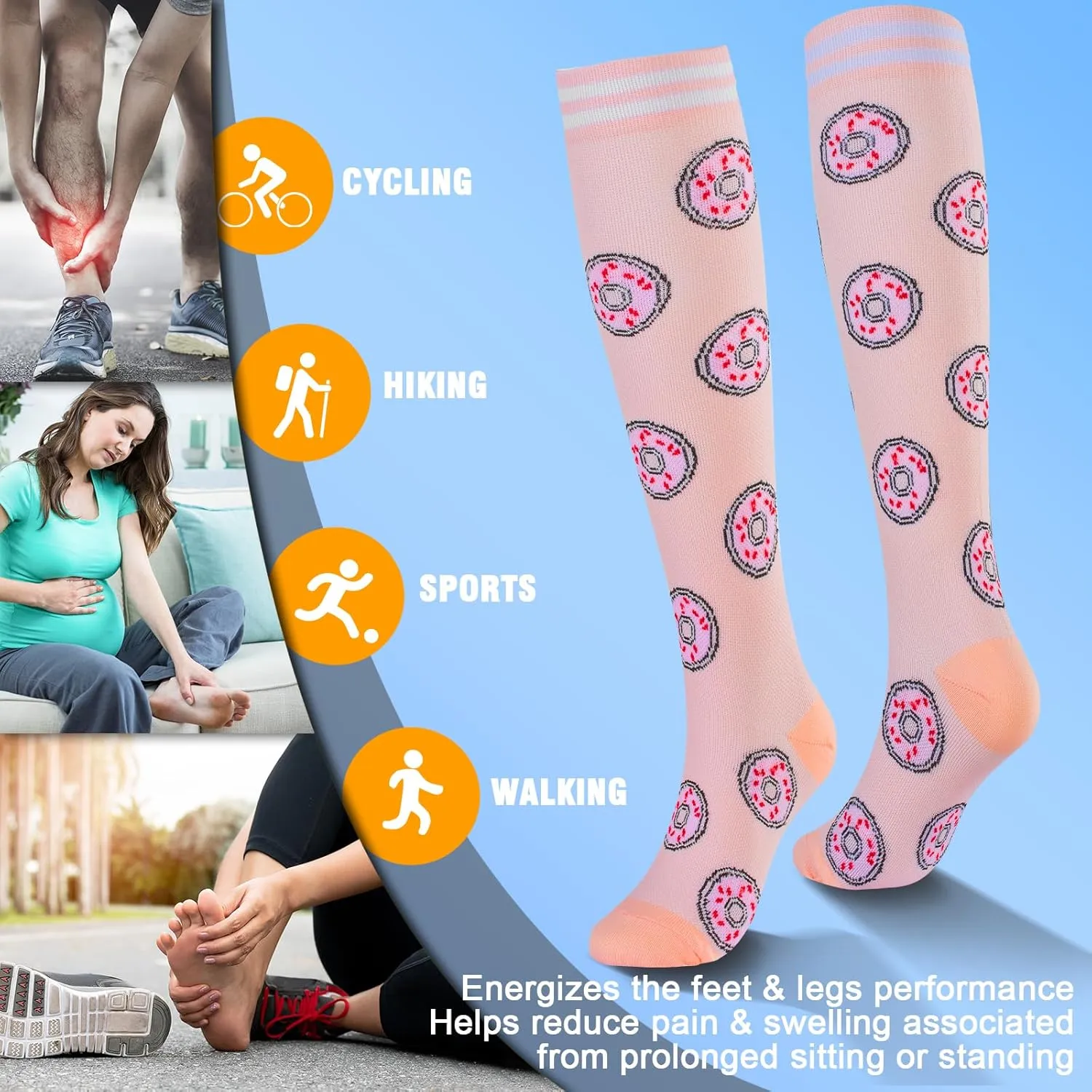 bropite Compression Socks for Women & Men-6 Pairs 20-30mmhg Support Running Nurse Travel Compression Socks