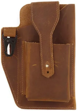 Brown Leather Phone Holster for Men Vintage Multifunctional Fashion Waist Bag for iPhone 13 12 11 Pro Max Samsung Galaxy Gift for Him Husband Valentine's Day