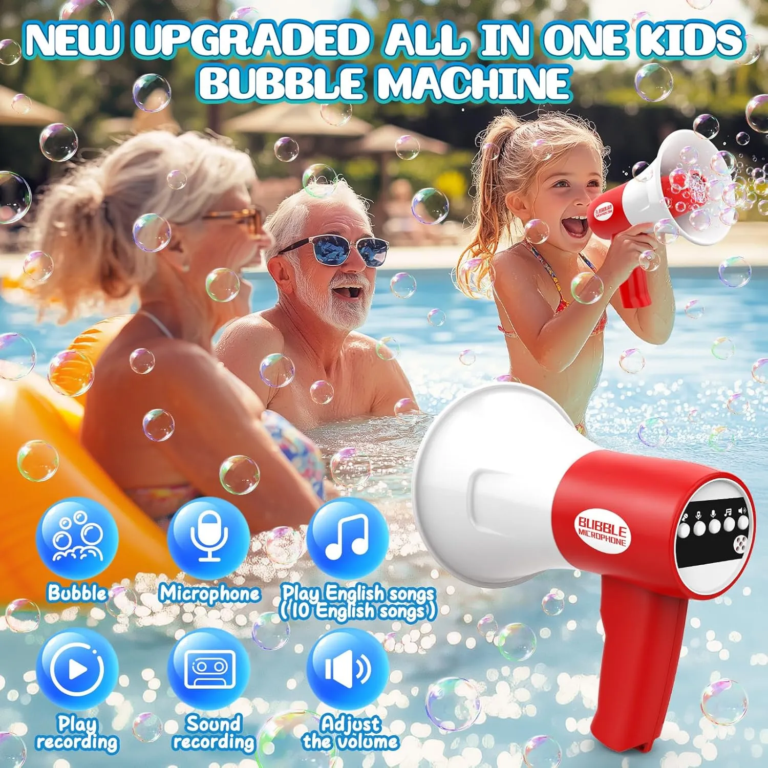 Bubble-Machine Toys for Kids, Bubble Maker Gun with LED Light & Music, Summer Outdoor Bubble Microphone Kid Toys, Gifts for 3 4 5 6 7 8 9 10 Years Old Boys Girls Birthday Easter Christmas Party Favors