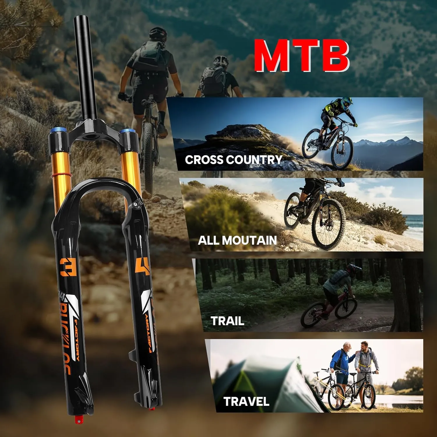 BUCKLOS 26/27.5/29 inch Travel 140mm MTB Air Suspension Fork, Rebound Adjustment 34mm Stanchions 1-1/8" Threadless Straight/Tapered 9*100mm QR Manual/Remote Lockout XC AM Mountain Bicycle Front Forks