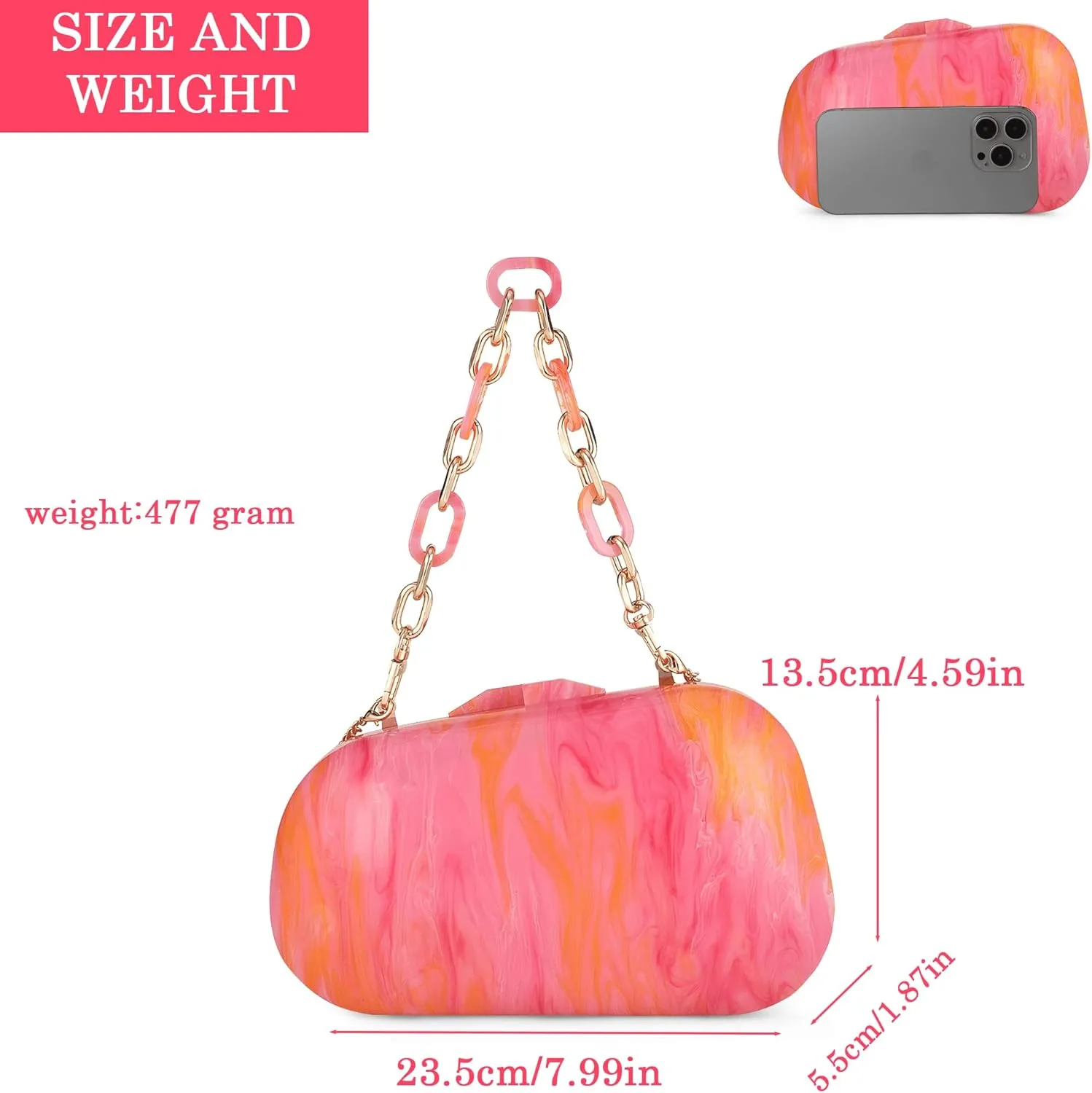 Buric Acrylic Clutch Purse for Women Marbling Evening Wedding Handbags Acrylic Shell Box Purses for Party Prom Cocktail