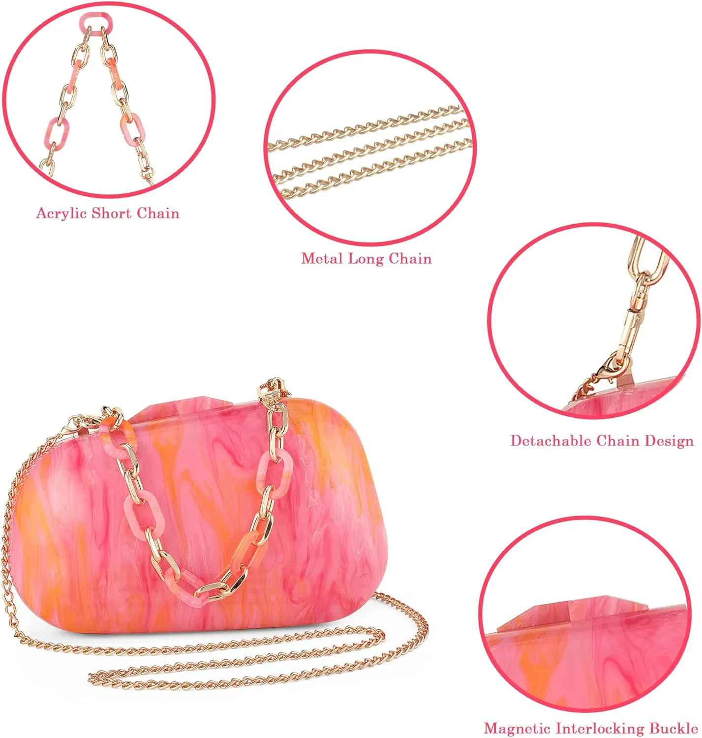 Buric Acrylic Clutch Purse for Women Marbling Evening Wedding Handbags Acrylic Shell Box Purses for Party Prom Cocktail