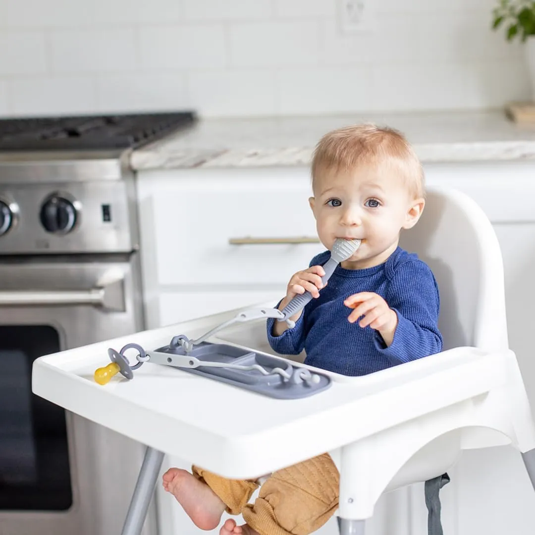 BUSY BABY Silicone Mini Mat - New and Improved Suction Cups, 2 Straps to Secure Baby Essentials, Self Feeding, Baby Led Weaning, Travel Wet Bag Included (Tan Mini)