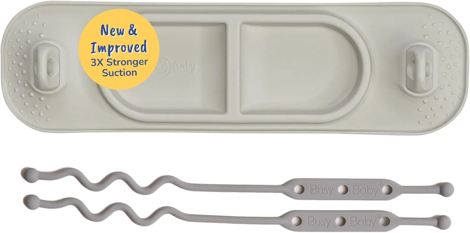 BUSY BABY Silicone Mini Mat - New and Improved Suction Cups, 2 Straps to Secure Baby Essentials, Self Feeding, Baby Led Weaning, Travel Wet Bag Included (Tan Mini)