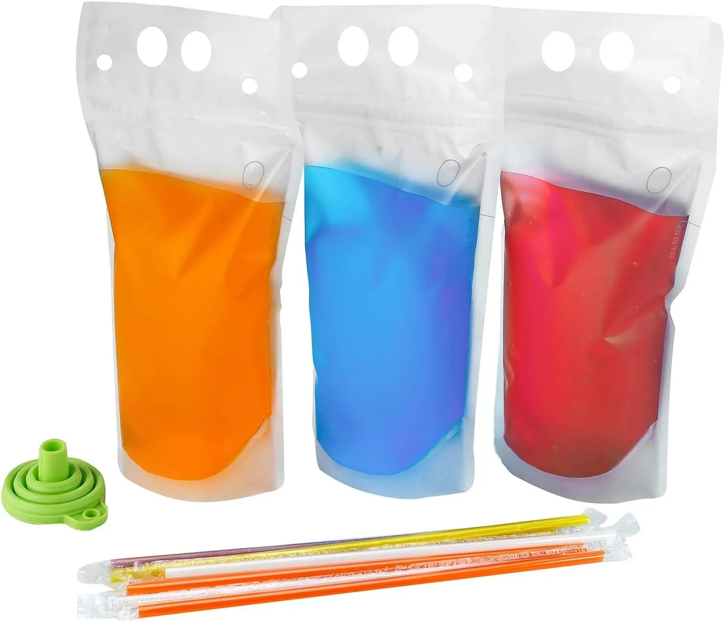 C CRYSTAL LEMON 100PCS Liquor Pouches, Drink Pouches for Adults Alcohol Pouches with 100 Drink Straws & Silicone Funnel, Juice Pouches, Smoothie Pouches, Heavy Duty Reclosable Ice Drink Pouch Bag