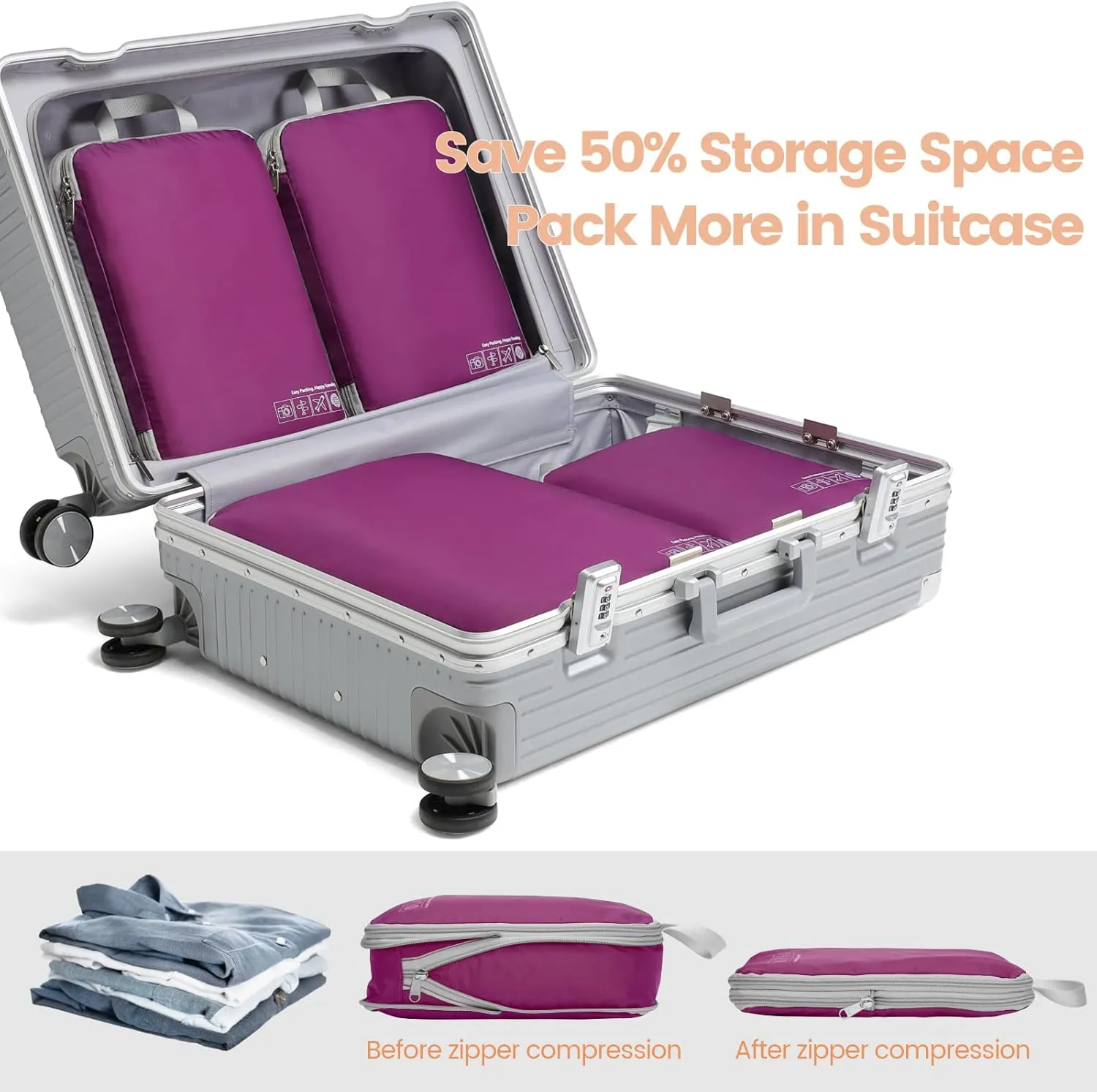 Cambond Compression Packing Cubes for Travel Women - Lightweight Luggage Organizers Bag Packing Cubes for Carry on Suitcases